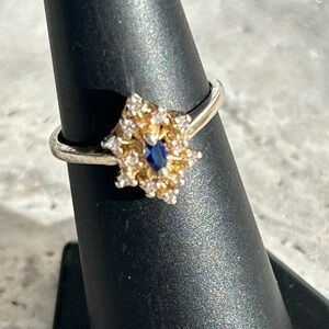 Vintage Marquise Sapphire CZ Ring, gold plated, pure silver ring mid cen…